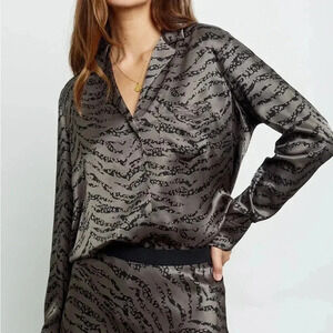 Rails Charcoal and Black Satin Button-Down Shirt